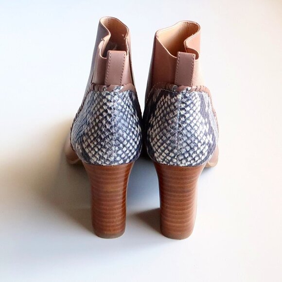 NEW Jack Rogers Tan Poppy High Heel Booties / Ankle Boots With Snakeskin Accent - Picture 5 of 15